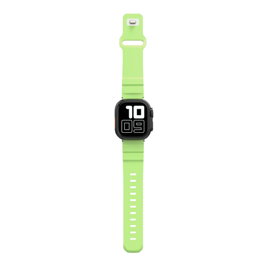 Apple Watch with a green band on a white background