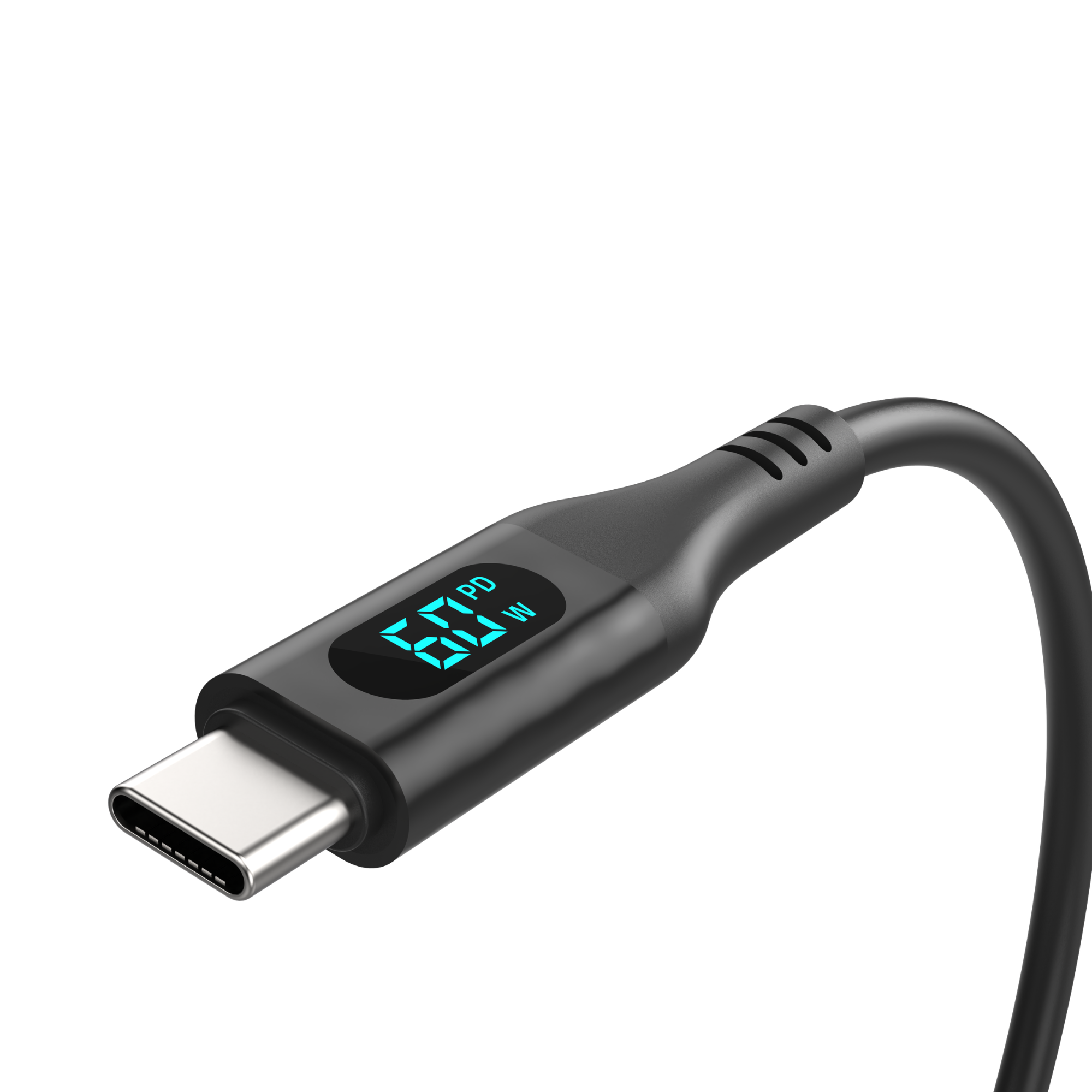 USB cable with digital display on a white background