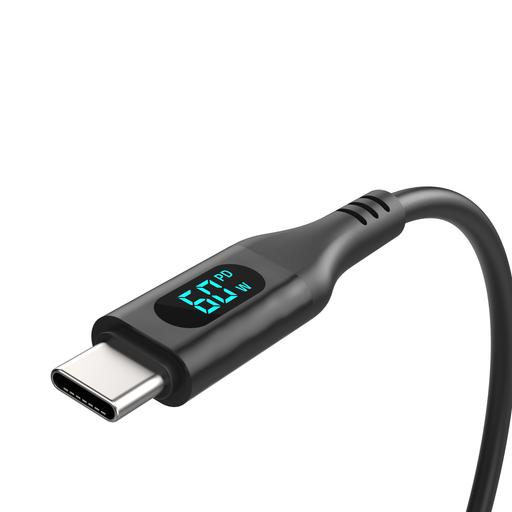 USB cable with digital display on a white background